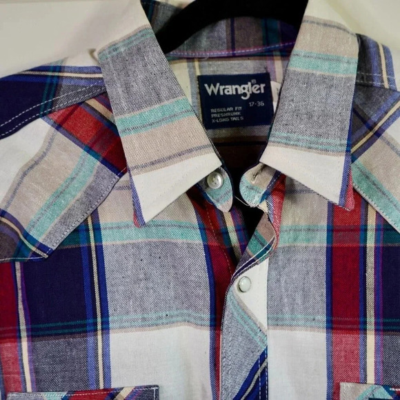 Wrangler Long Sleeve Mens 17-36 Plaid‎ X-Long Tails Pre-Shrunk Made in USA - Picture 6 of 8